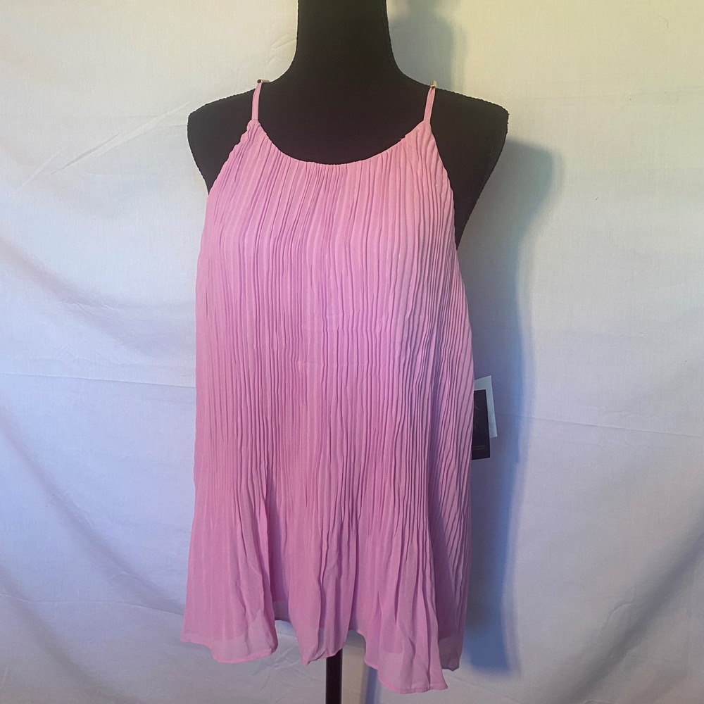 Thalia Sode Pale Orchid Pleated Halter Neck Tank Top XLARGE